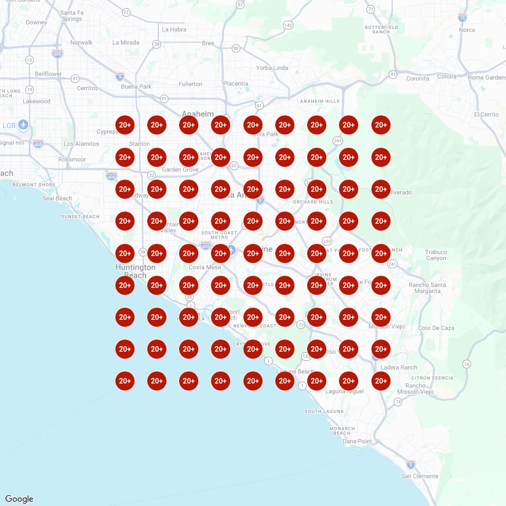 Map grid for tax attorney irvine: not found on any pin