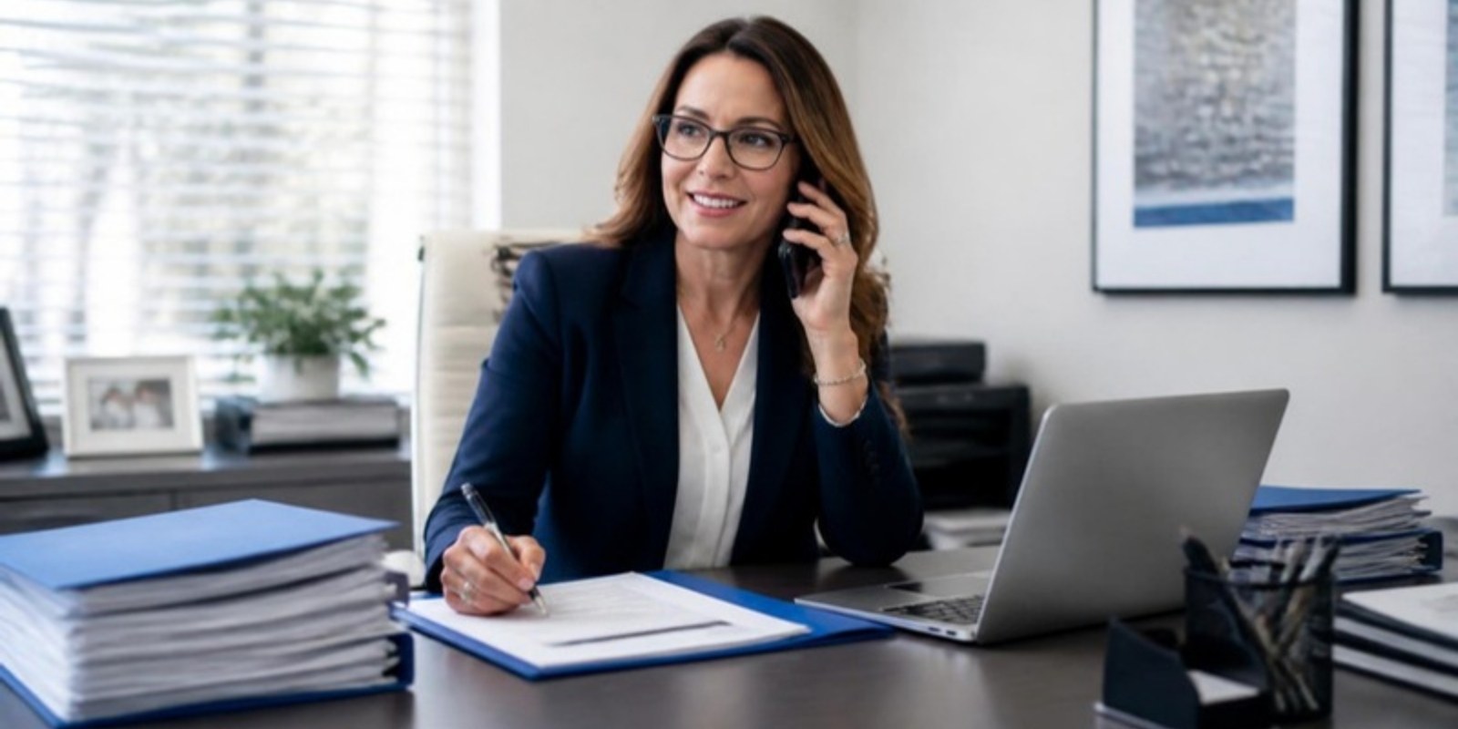 A Safeway Tax Enrolled Agent on the phone with the IRS, transcripts and power of attorney on the desk