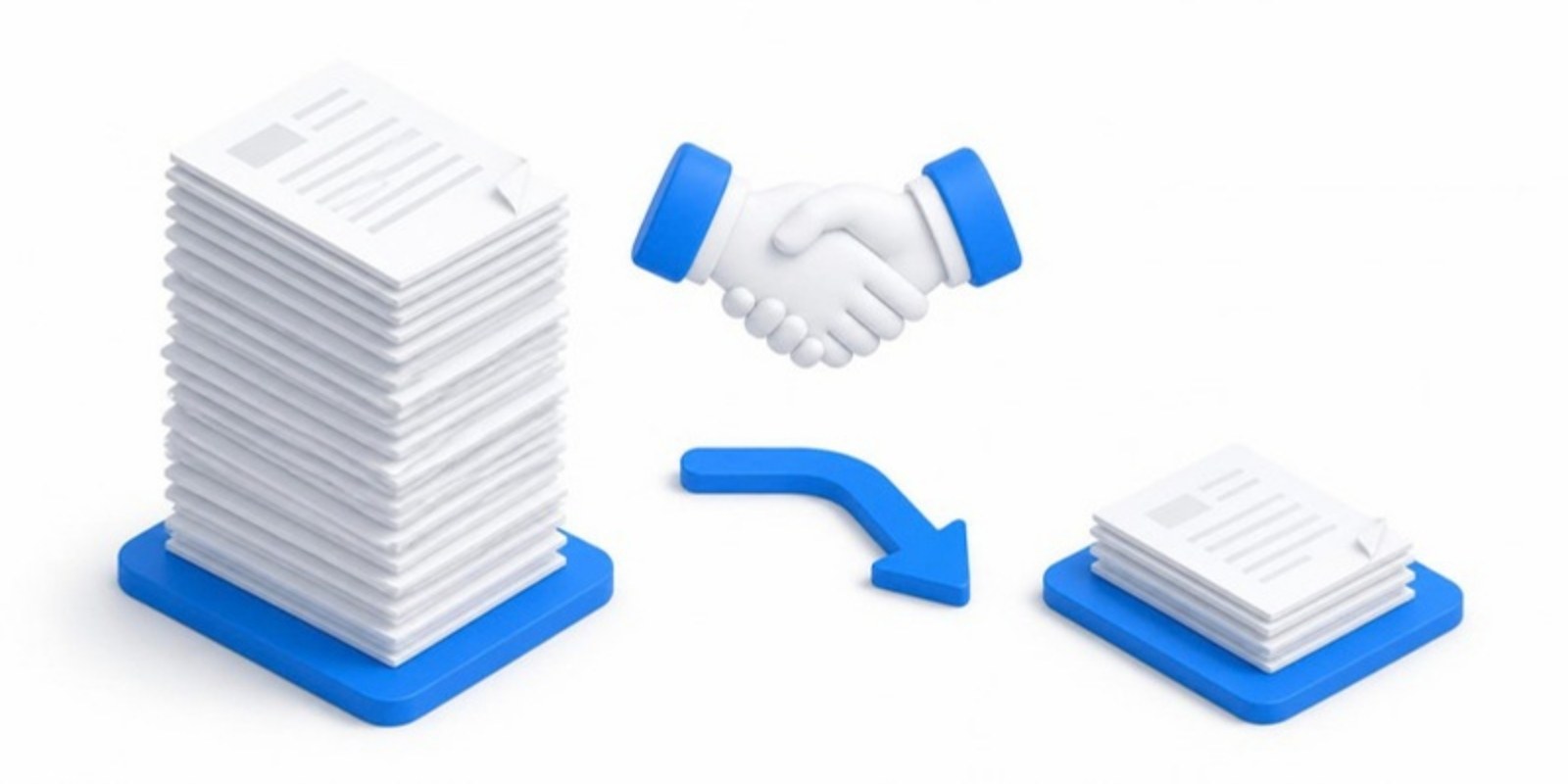 A tall stack of tax debt paperwork reduced to a small one, the idea behind an offer in compromise